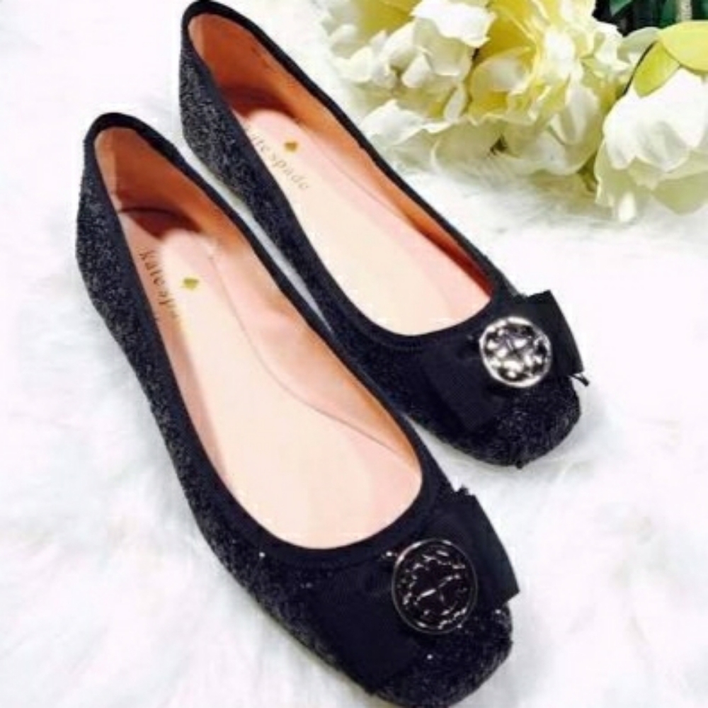 Kate Spade Fontana Black Glitter Flats